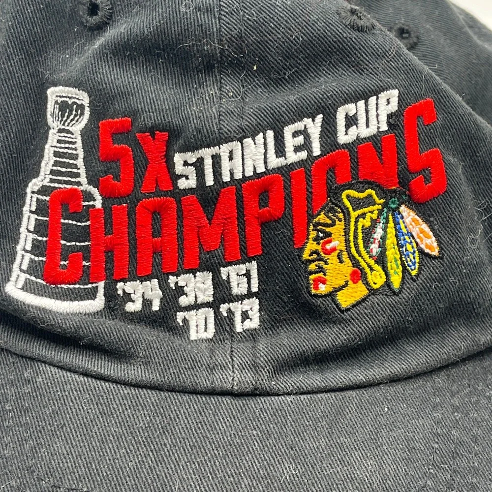 '47 Chicago Blackhawks 5X Stanley Cup‎ Champs Adjustable Strapback Hat Black OS